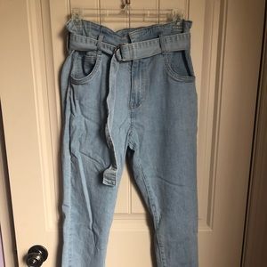 Paper Bag Waist Jeans with Belt